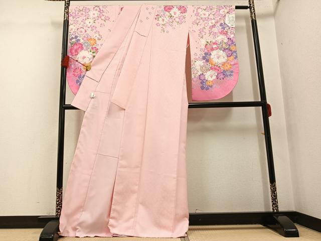 平和屋着物●小振袖　二尺袖　舞花文　暈し染め　金彩　洗える着物　未使用　AABG7085ph