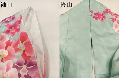 平和屋着物●小振袖　二尺袖　刺繍　草花文　洗える着物　AABG7086ph