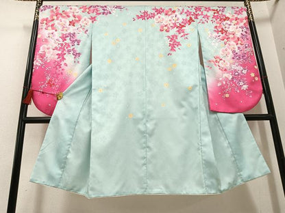 平和屋着物●小振袖　二尺袖　刺繍　草花文　洗える着物　AABG7086ph