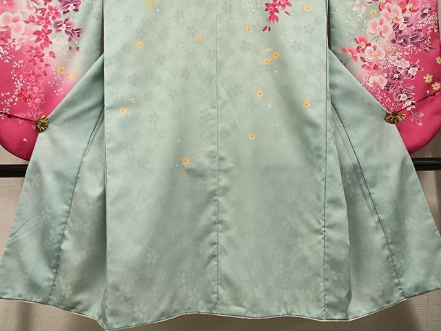 平和屋着物●小振袖　二尺袖　刺繍　草花文　洗える着物　AABG7086ph