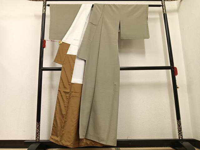 平和屋着物●上質な紬　色無地　利休白茶色　正絹　逸品　未使用　AABG7090ph