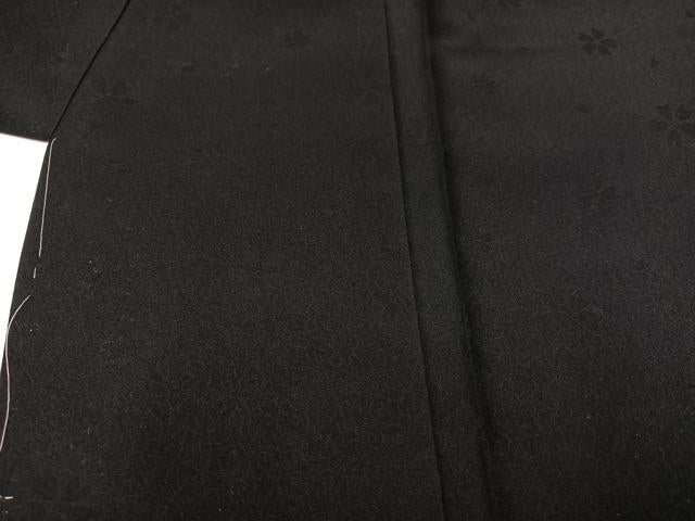 平和屋着物●小振袖　二尺袖　兎花文　黒地　金彩　洗える着物　未使用　AABG7091ph