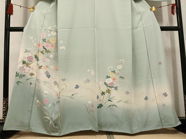 平和屋着物●訪問着　友禅　作家物　枝花文　正絹　逸品　AABG7093ph