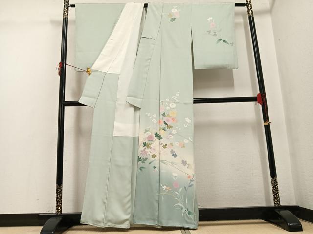 平和屋着物●訪問着　友禅　作家物　枝花文　正絹　逸品　AABG7093ph