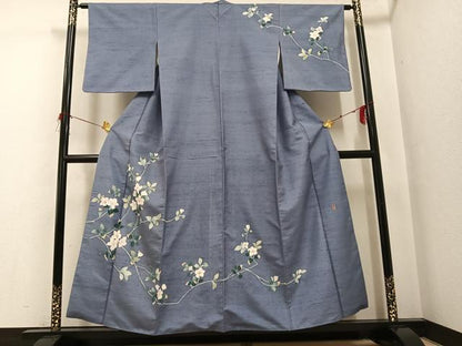 平和屋着物●訪問着　紬地　友禅　作家物　枝椿　正絹　逸品　AABG7094ph