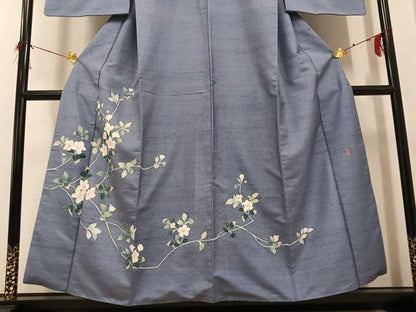平和屋着物●訪問着　紬地　友禅　作家物　枝椿　正絹　逸品　AABG7094ph