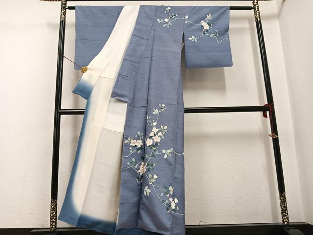 平和屋着物●訪問着　紬地　友禅　作家物　枝椿　正絹　逸品　AABG7094ph