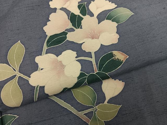 平和屋着物●訪問着　紬地　友禅　作家物　枝椿　正絹　逸品　AABG7094ph