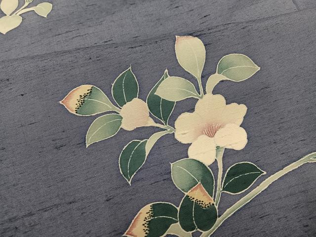 平和屋着物●訪問着　紬地　友禅　作家物　枝椿　正絹　逸品　AABG7094ph