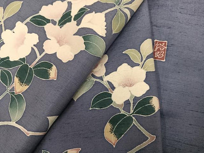 平和屋着物●訪問着　紬地　友禅　作家物　枝椿　正絹　逸品　AABG7094ph
