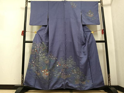 平和屋着物●訪問着　刺繍　松竹梅　風景文　金糸　正絹　逸品　AABG7095ph