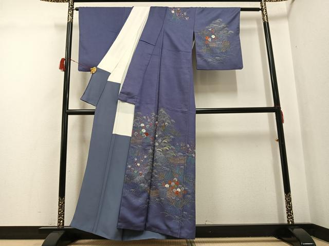 平和屋着物●訪問着　刺繍　松竹梅　風景文　金糸　正絹　逸品　AABG7095ph