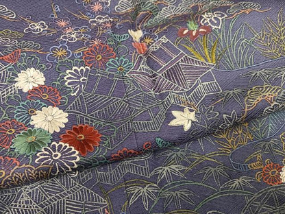 平和屋着物●訪問着　刺繍　松竹梅　風景文　金糸　正絹　逸品　AABG7095ph