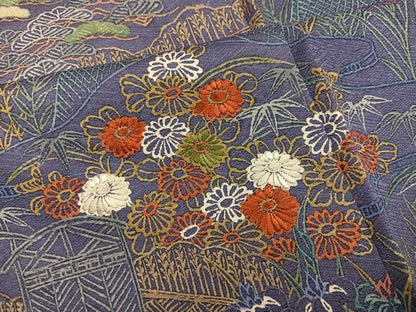 平和屋着物●訪問着　刺繍　松竹梅　風景文　金糸　正絹　逸品　AABG7095ph