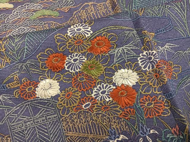 平和屋着物●訪問着　刺繍　松竹梅　風景文　金糸　正絹　逸品　AABG7095ph