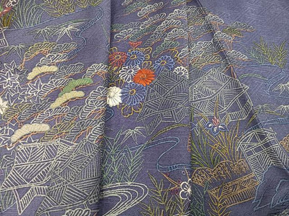 平和屋着物●訪問着　刺繍　松竹梅　風景文　金糸　正絹　逸品　AABG7095ph