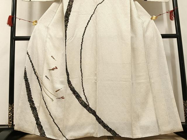 平和屋着物●訪問着　絞り　刺繍　舞扇花文　金彩　正絹　逸品　AABG7096ph
