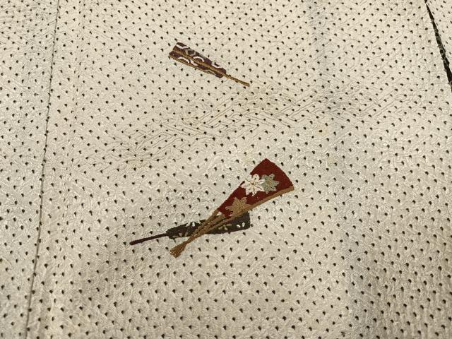 平和屋着物●訪問着　絞り　刺繍　舞扇花文　金彩　正絹　逸品　AABG7096ph