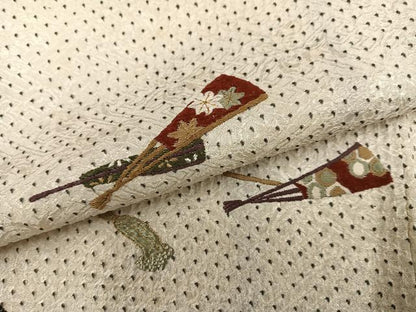 平和屋着物●訪問着　絞り　刺繍　舞扇花文　金彩　正絹　逸品　AABG7096ph