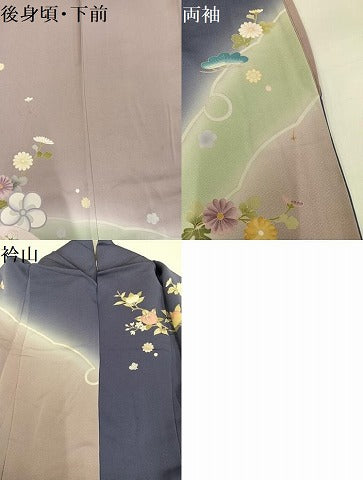 平和屋着物●訪問着　友禅　駒刺繍　御所車花冊子文　暈し染め　金彩　正絹　逸品　AABG7097ph