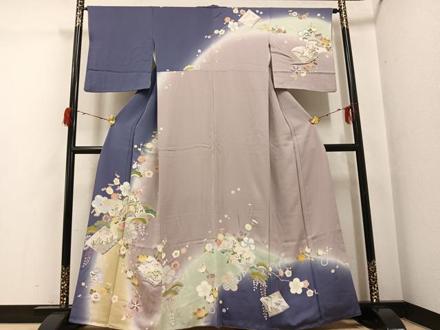 平和屋着物●訪問着　友禅　駒刺繍　御所車花冊子文　暈し染め　金彩　正絹　逸品　AABG7097ph
