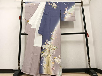 平和屋着物●訪問着　友禅　駒刺繍　御所車花冊子文　暈し染め　金彩　正絹　逸品　AABG7097ph