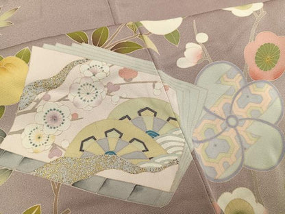 平和屋着物●訪問着　友禅　駒刺繍　御所車花冊子文　暈し染め　金彩　正絹　逸品　AABG7097ph