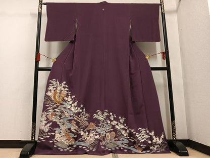 平和屋着物●豪華色留袖　友禅　駒刺繍　松竹梅楽器文　金彩　正絹　逸品　AABG7119ph