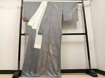 平和屋着物●訪問着　刺繍　草花文　金彩　正絹　逸品　AABG7122ph