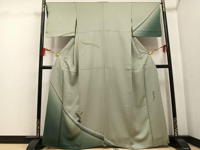 平和屋着物●染色作家　斉藤三才　訪問着　三才鳥　正絹　逸品　AABG7124ph