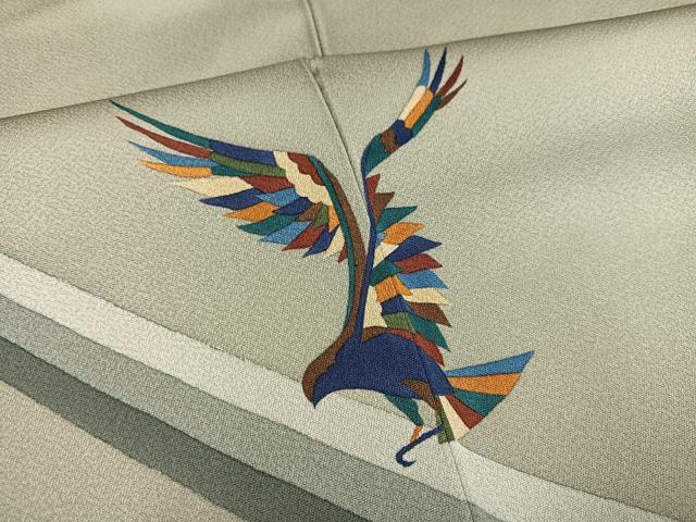平和屋着物●染色作家　斉藤三才　訪問着　三才鳥　正絹　逸品　AABG7124ph