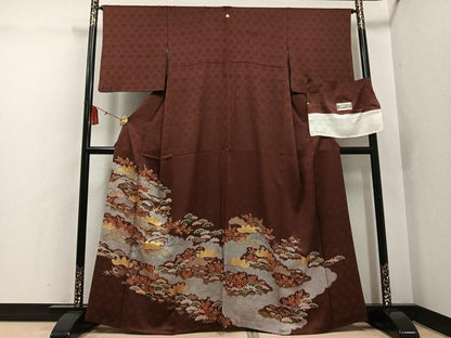 平和屋着物●豪華色留袖　駒刺繍　松竹梅　金彩　反端付き　正絹　逸品　AABG7127ph