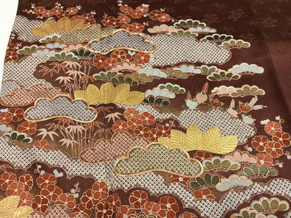 平和屋着物●豪華色留袖　駒刺繍　松竹梅　金彩　反端付き　正絹　逸品　AABG7127ph