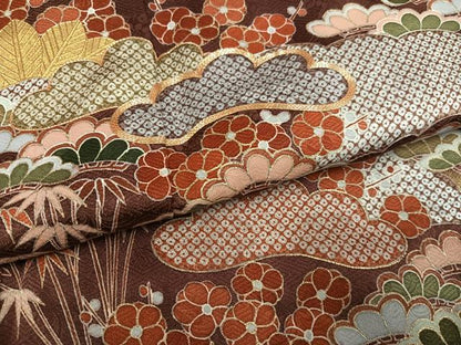 平和屋着物●豪華色留袖　駒刺繍　松竹梅　金彩　反端付き　正絹　逸品　AABG7127ph