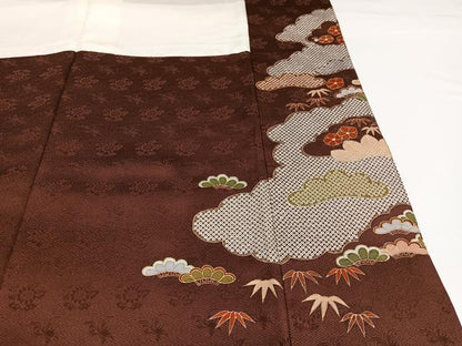 平和屋着物●豪華色留袖　駒刺繍　松竹梅　金彩　反端付き　正絹　逸品　AABG7127ph