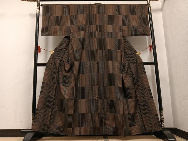 平和屋着物●本場大島紬　一元絣　変わり市松　正絹　逸品　AABG7130ph