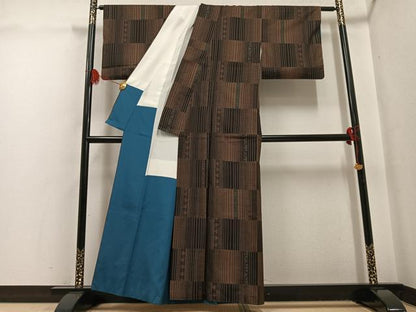 平和屋着物●本場大島紬　一元絣　変わり市松　正絹　逸品　AABG7130ph