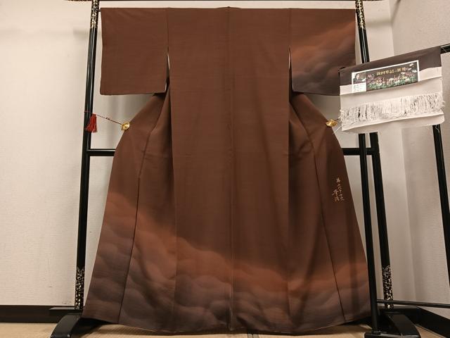 平和屋着物●巨匠　前田華清　手描き　訪問着　霞文　反端付き　正絹　逸品　AABG7134ph