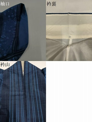 平和屋着物●上質な小紋　作家物　紬地　藍　更紗間道　正絹　逸品　AABG7135ph