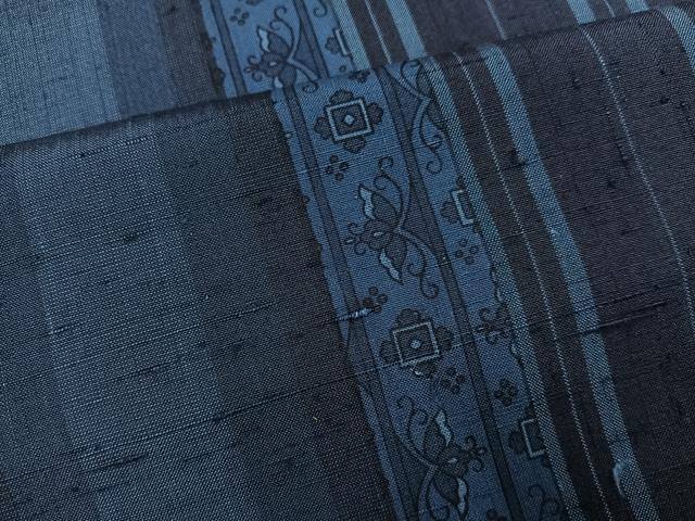 平和屋着物●上質な小紋　作家物　紬地　藍　更紗間道　正絹　逸品　AABG7135ph