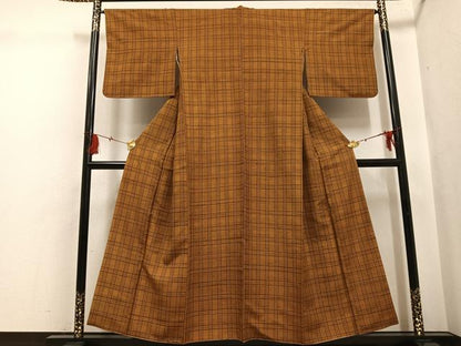平和屋着物●無形文化財　本場黄八丈　近藤傳　草木染　手織　紬　格子　正絹　逸品　AABG7136ph