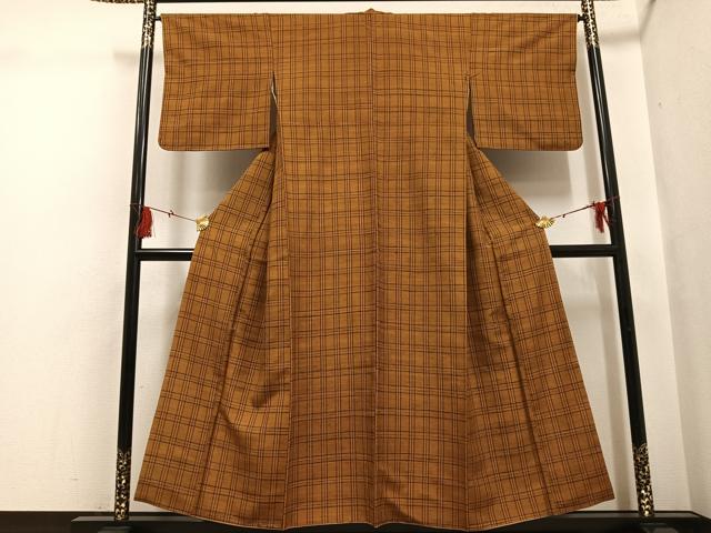 平和屋着物●無形文化財　本場黄八丈　近藤傳　草木染　手織　紬　格子　正絹　逸品　AABG7136ph