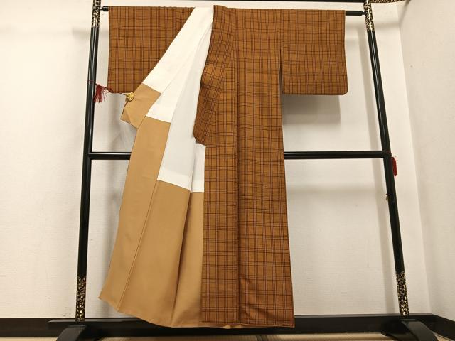 平和屋着物●無形文化財　本場黄八丈　近藤傳　草木染　手織　紬　格子　正絹　逸品　AABG7136ph