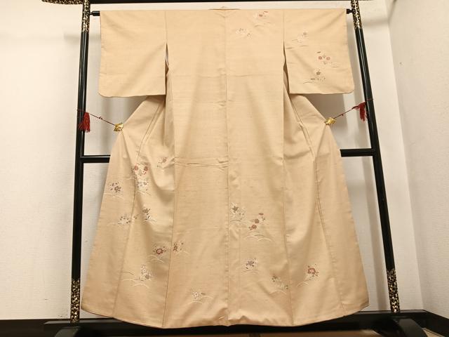 平和屋着物●訪問着　友禅　紬地　草花文　金彩　正絹　逸品　AABG7138ph