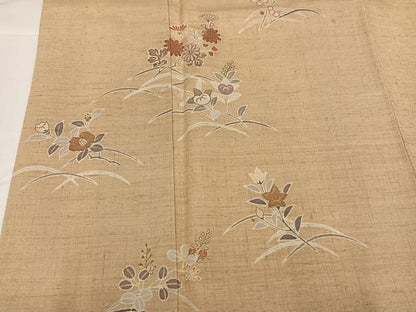 平和屋着物●訪問着　友禅　紬地　草花文　金彩　正絹　逸品　AABG7138ph