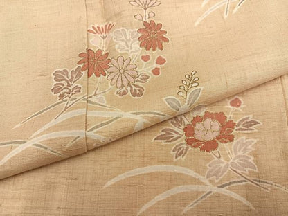 平和屋着物●訪問着　友禅　紬地　草花文　金彩　正絹　逸品　AABG7138ph