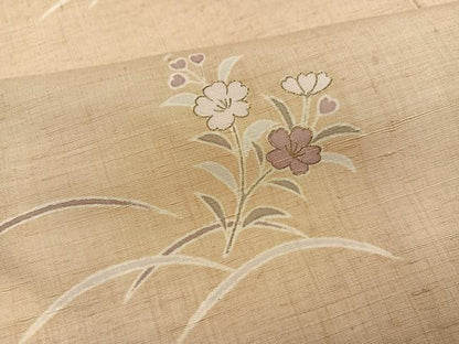 平和屋着物●訪問着　友禅　紬地　草花文　金彩　正絹　逸品　AABG7138ph