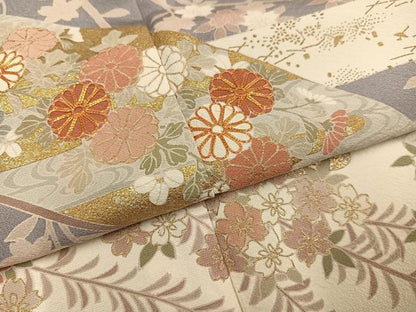 平和屋着物●豪華色留袖　友禅　駒刺繍　風景草花文　金彩　正絹　逸品　AABG7139ph