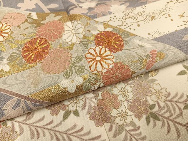 平和屋着物●豪華色留袖　友禅　駒刺繍　風景草花文　金彩　正絹　逸品　AABG7139ph