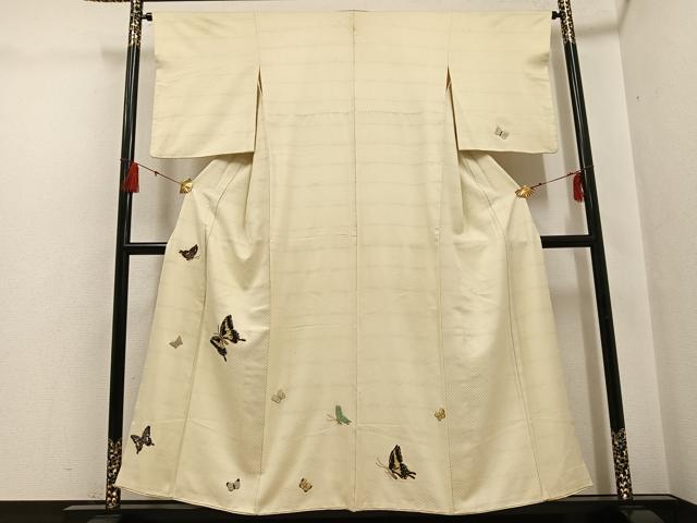 平和屋着物●訪問着　駒刺繍　舞蝶文　金銀糸　正絹　逸品　AABG7142ph